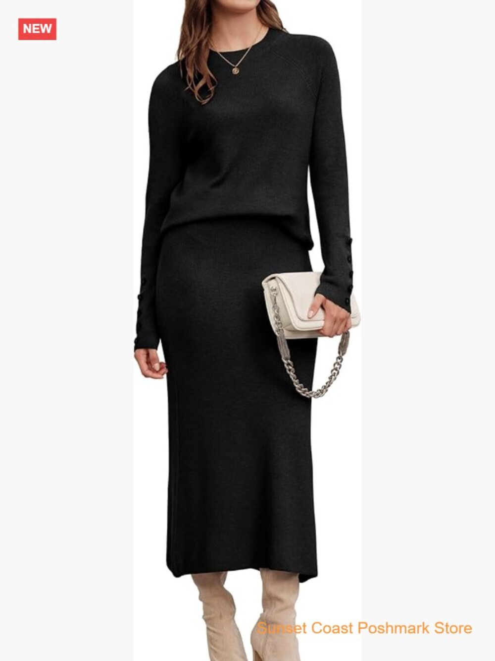 Womens Wool Blend 2 Piece Skirt Sets Long Sleeve Top Midi Dress Outfits